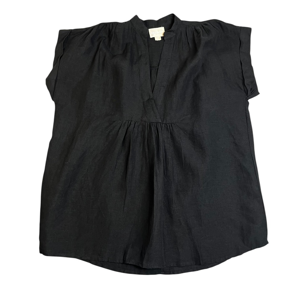 Black V-Neck Short Sleeve Blouse
